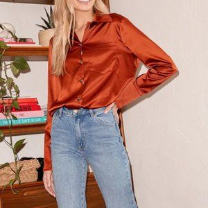 Maven Rust Orange Satin Button Down